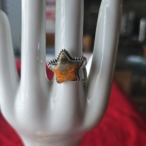925 Sterling Silver BumbleBee Jasper Star Ring~Sz 9
